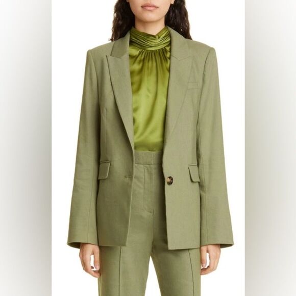 Veronica Beard Sevi Linen-Blend Blazer in Bright Army Size 8 NWT - Picture 2 of 9
